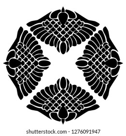 Abstract birds logo geometric shape symbol. Flying birds black tattoo emblem. Simple illustration. Die Cut. Template. Laser cutting. Vektorgrafik. Black on white background. 