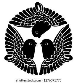 Abstract birds logo round geometric shape symbol. Flying birds black tattoo hipster emblem. Die Cut. Template. Laser cutting. Shape. Vektorgrafik.
