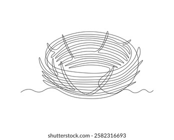 Abstract bird's nest, continuous single one line art hand drawing sketch logo 