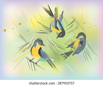 Abstract birds on colorful background
