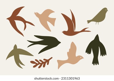 Abstract birds organic shapes. Contemporary simple natural print modern aesthetics Matisse inspired. Vector minimal set