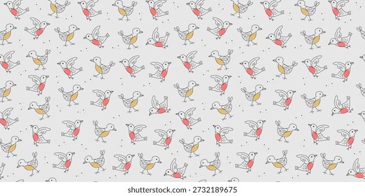 Pájaros Abstractas. Patrón sin fisuras. Dibujado a mano, dibujo de garabatos. Animales multicolores lindos, fondo