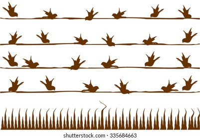 Abstract birds seamless pattern. Silhouette birds on the wires.