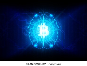 abstract bitcoin with brain and circuit technology concept.  illustration vector design