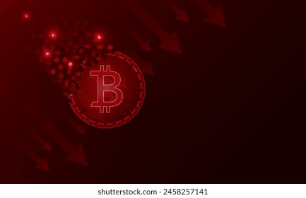 Abstract Bitcoin cracks or decay represent the Downtrend of the Bitcoin Global social network with planet Earth. Internet and technology. International stock exchange., vector design