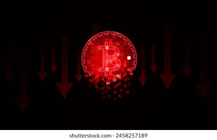 Abstract Bitcoin cracks or decay represent the Downtrend of the Bitcoin Global social network with planet Earth. Internet and technology. International stock exchange., vector design