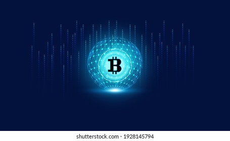 Abstract Bitcoin Cryptocurrency consists of the Bitcoin symbol on the world, the concept of the use of cryptocurrencies in the future world.