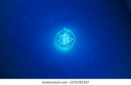 abstract bitcoin cryptocurrency digital technology on circuit board on pixel background. design for Cryptocurrency, technology and economics. blockchain digital technology, vector design