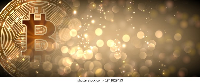 Abstract Bitcoin cryptocurrency glittering background. Vector illustration.