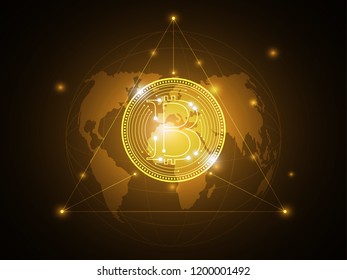 abstrato bitcoin linha luz rede ouro fundo