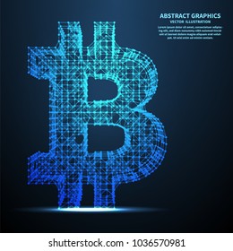 Abstract bitcoin sign, vector illustration. Network connections with points and lines. Abstract technology background.