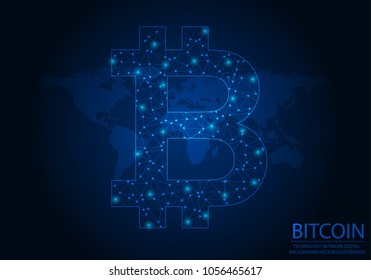 Abstract Bitcoin Technology, World Map Background Illustration