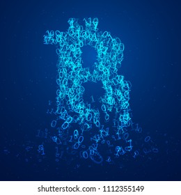 Abstract bitcoin visualization. Big data code representation. The collapse of the cryptocurrency.