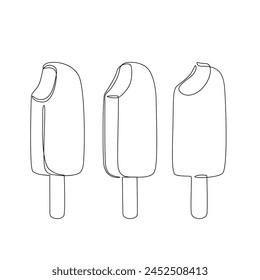 Abstract bitten ice cream continuous one line drawing set isolated on white background. Hand drawn summer cold dessert minimal design art, confectionery concept. Vector illustration for restaurant men