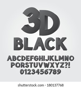 Abstract Black 3D Plastic Alphabet and Numbers, Eps 10 Vector