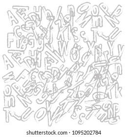 Abstract black alphabet ornament border isolated on white background. Vector illustration for education, writing, poetic design. Random letters fall from top. Alphabet book concept for grammar school.