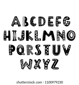 Abstract black alphabet in scandinavian style. Vector Illustration.