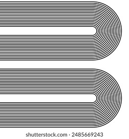 Abstract black arc lines on white background, linear swirls path vector banner template.