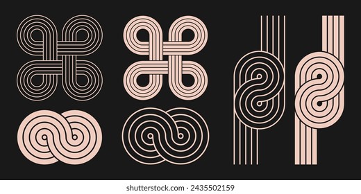 Abstract black arches and shapes. Geometric lines zen patterns. Balance figures with linear outline strokes design. Nordic boho minimal organic drawings and aesthetic retro prints