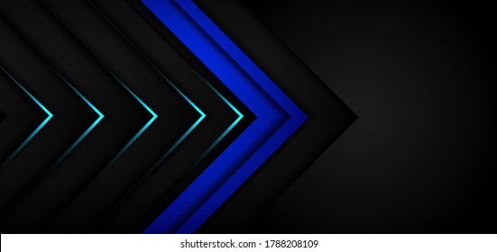 Resumen de flecha negra azul y fondo negro con luz de neón azul. Concepto tecnológico. Ilustración del vector 
