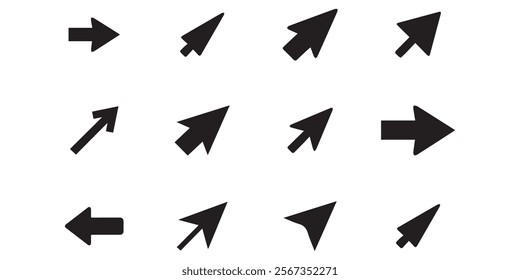 abstract black Arrow icons set. symbol vector sing isolated on white background. app click set of black arrow symbol and direction pointers in different styles. Beautiful arrow vector collection.