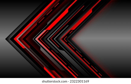Abstract black arrow red light cyber circuit shadow direction geometric on grey metallic design modern futuristic background vector illustration.
