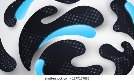 Abstract black art paper figures covered with bright sparks and colored drops. Cover layout template. - Vector