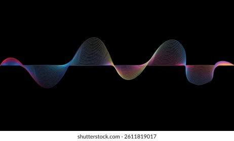 Abstract black backdrop with wave gradient lines. Abstract colorful wave lines flowing isolated on black background for technology concept vector. Gradient wave line blend form.
