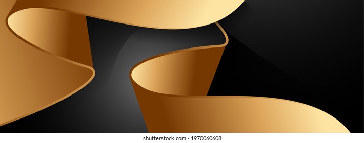Abstract Black Background with 3d Gold Ribbon Combination.