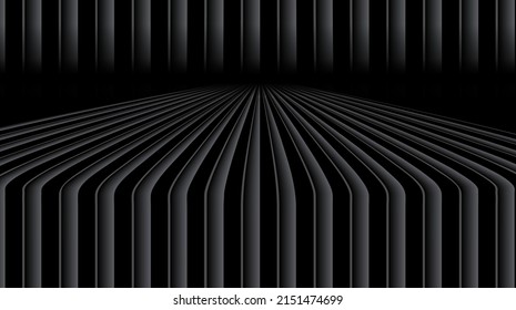 Resumen de fondo negro con patrón de líneas 3D, ilustración de fondo vectorial de rayas oscuras mínimas para presentación de negocios, diseño mínimo arquitectónico.