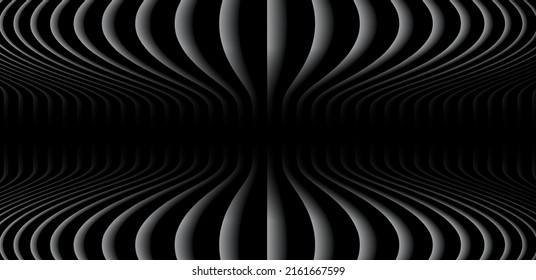 Resumen de fondo negro con patrón de líneas 3D, ilustración de fondo de vector de rayas oscuras mínima simétrica para presentación de negocios, diseño de neumorfismo.