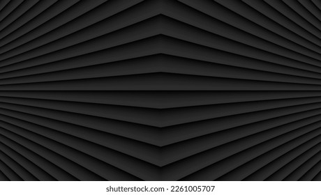 Abstract black background with 3d lines pattern,  architecture minimal dark gray striped vector background illustration for business presentation, 3d architectural perspective design