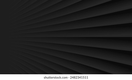Abstract black background with 3d lines pattern, architecture minimal dark gray striped vector background illustration for business presentation, 3d vector illustration.