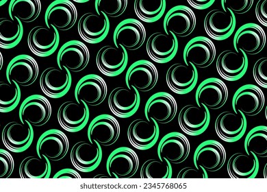 Resumen de fondo negro con líneas verdes asimétricas en forma de espirales de diferentes tamaños