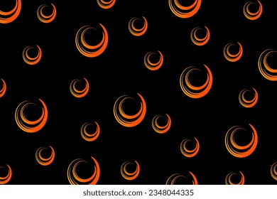Abstract black background with asymmetric orange lines in the form of spirals of different sizes