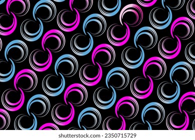 Abstract black background with asymmetric pink and blue lines in the form of spirals