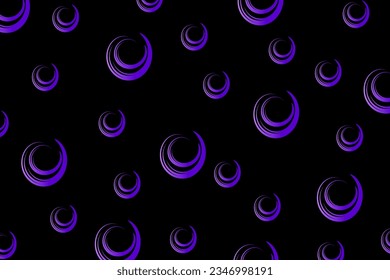 Abstract black background with asymmetric violet lines in the form of spirals of different sizes