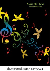 abstract black background with autumn leaf, floral with musical notes