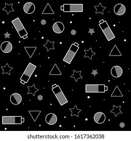 Abstract black background with batteries. Black energy and charge pattern