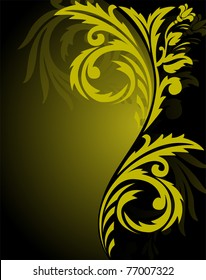 abstract black background with a beautiful yellow ornament on the right