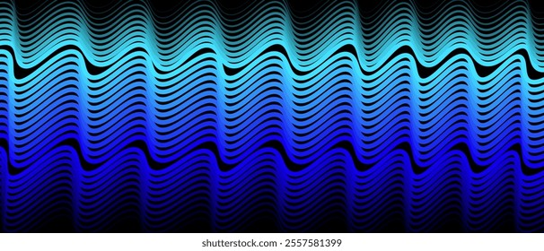 Abstract black background with blue lines and waves. Vector illustration backdrop
