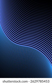 Abstract black background with blue lines and waves. Vector illustration backdrop.