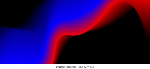 Abstractas fondo negro con degradado azul y rojo y ondas aisladas en un negro. Ilustración vectorial de antecedentes.
