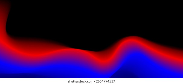 Fundo preto abstrato com gradiente azul e vermelho e ondas isoladas em um preto. Ilustração vetorial do fundo.