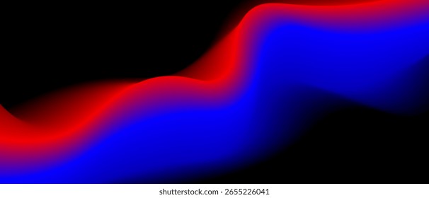 Abstractas fondo negro con degradado azul y rojo y ondas aisladas en un negro. Ilustración vectorial de antecedentes.
