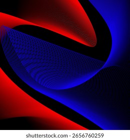 Abstractas fondo negro con degradado azul y rojo y ondas aisladas en un negro. Ilustración vectorial de antecedentes.