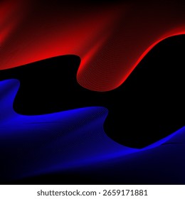 Abstractas fondo negro con degradado azul y rojo y ondas aisladas en un negro. Ilustración vectorial de antecedentes.