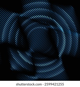 Abstract black background with blue shine circle lines and bright wave