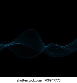 Abstract black background with blue smoke wave