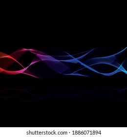 Abstract black background with bright gradient wave. Vector banner. 